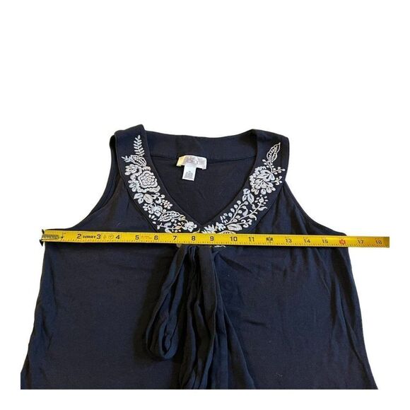 LOFT Womens Navy Blue Sleeveless Floral Embroidered Collar Bow Medium Tank Top - Picture 4 of 6